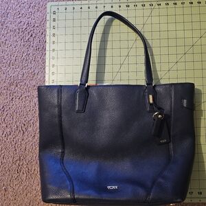 Tumi Navy Leather Tote Bag
